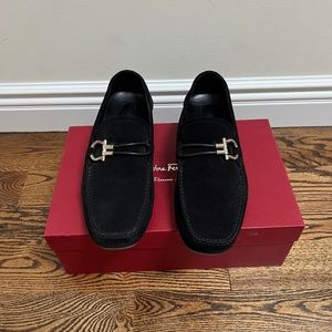 Ferragamo Driver with Gancini ornament Black Suede Calf Size 10.5